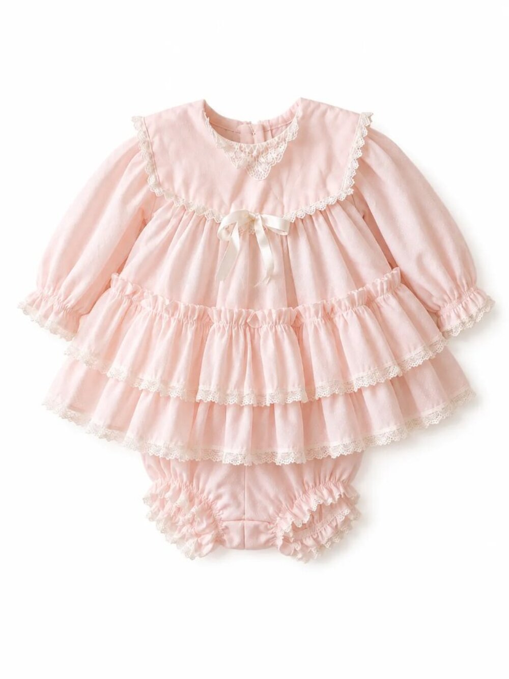 Vintage Bryan Pink Ruffle Heirloom Baby Dress & Bloomers Set - 12 Months